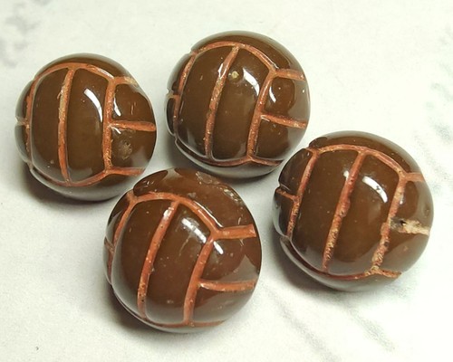 Set of 4 Brown Glazed Ceramic Earthenware Terra Cotta Buttons ~ just over 1/2"