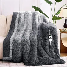 Heated Electric Blanket Throw–Faux Fur with Soft Thick Sherpa,Warm Winter Bir...