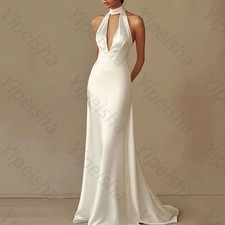 White Satin Off-shoulder Sleeveless Evening Dresses Luxury Backless Long Dress
