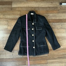 VTG Henri Bendel Women's Black Boucle Wool Blazer Jacket Size 14 USA Made #51118