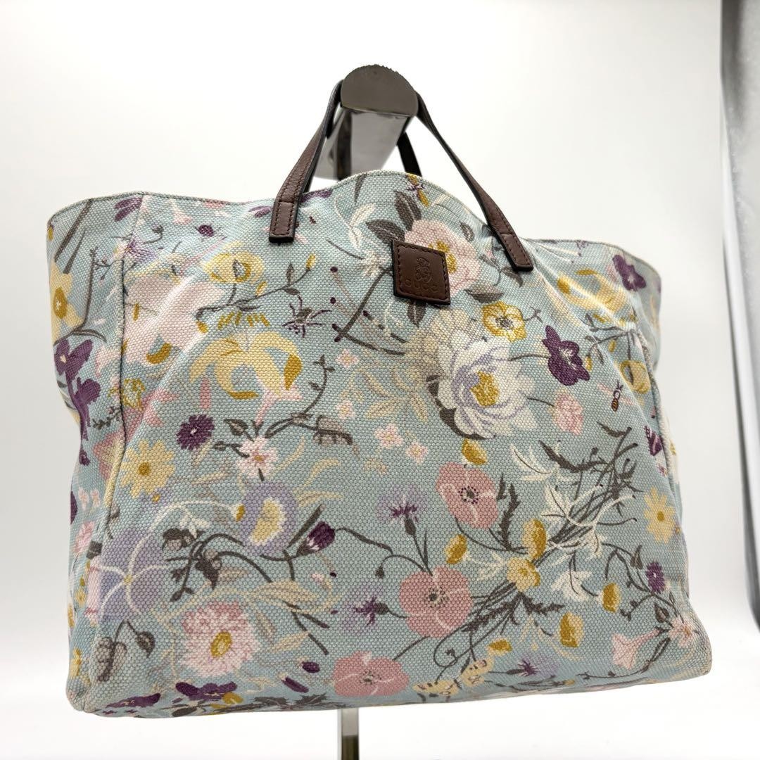 Gucci Kids Mini Floral Canvas Leather Tote Bag Blue Rare Authentic