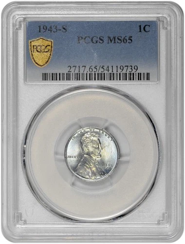 1943 S 1C Lincoln Steel Wheat Cent PCGS MS 65 New Holder with Toning