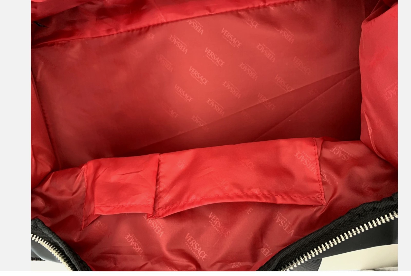 Versace Fragrances Black Duffle with Silver Tone Zipper Travel Overnight Bag New