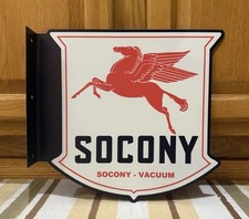 Socony Flange Sign Gas Oil Service Station Double Sided Vintage Style Wall Decor