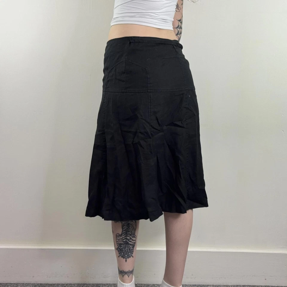 Y2K vintage 100% linen midi skirt wrap around knee length a line fit bow belt - Image 4 of 4