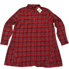 NEW Forever 21 Size 0X Long Sleeve Plaid Shirt Dress Pockets Lightweight