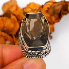Natural Smoky Quartz Gemstone 925 Sterling Silver Unisex Ring Jewelry SR-36
