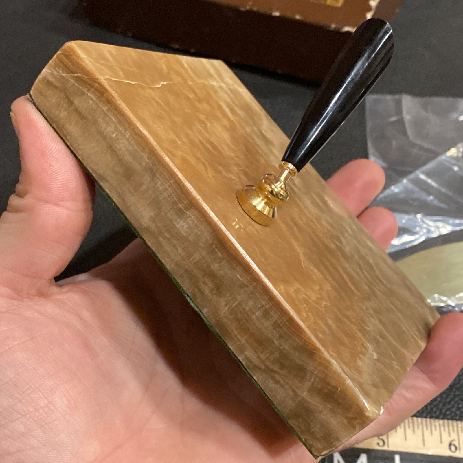 Vtg NIB Park Sherman Caramel Brown Marble Onyx Desk Pen Holder 5"4” NEW In Box