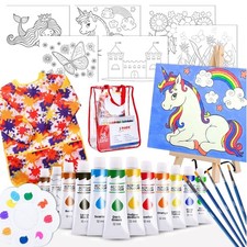 J MARK Kids' Acrylic Painting Kit - Unicorn Castle Theme, 28-Piece Set with E...