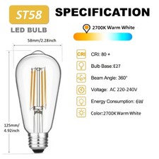 BRIMAX E27 Screw Bulb ST58 Vintage Led Light Bubs 6W 8W Warm White Antique Lamp
