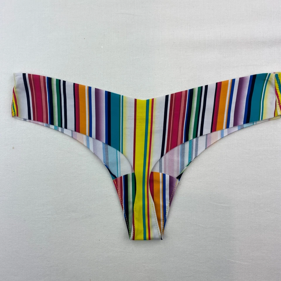 COMMANDO Underwear Women S M Photo Op Striped Thong Low Rise Raw Cut Pink Yellow - Image 2 of 4