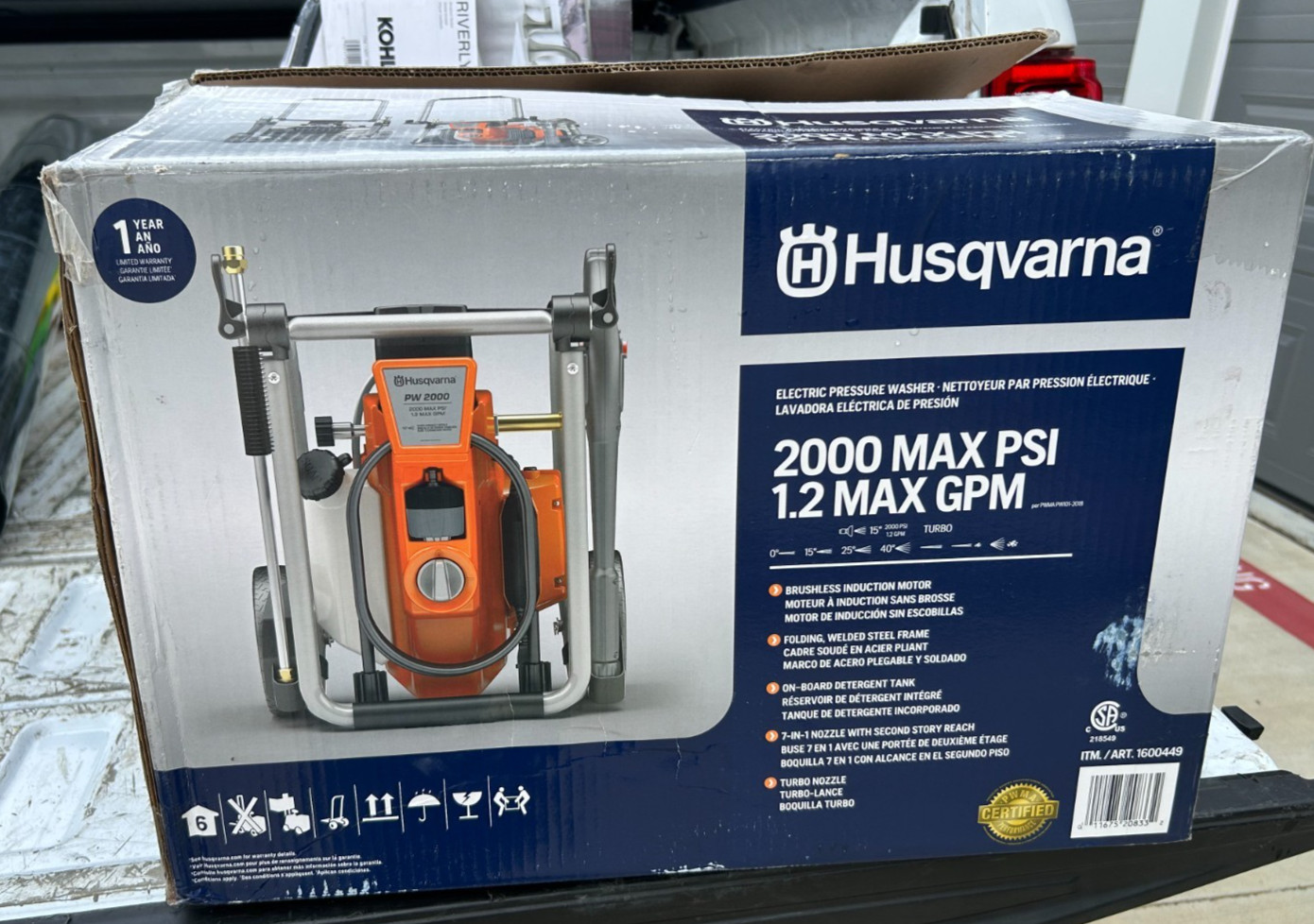 Husqvarna PW2000 Compact Folding Electric Pressure Washer w/ Detergent Soap Tank