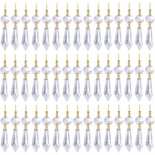 Replacement 40PC Clear Crystal Chandelier Lamp Icicle Prisms Gold Hanging U-Drop