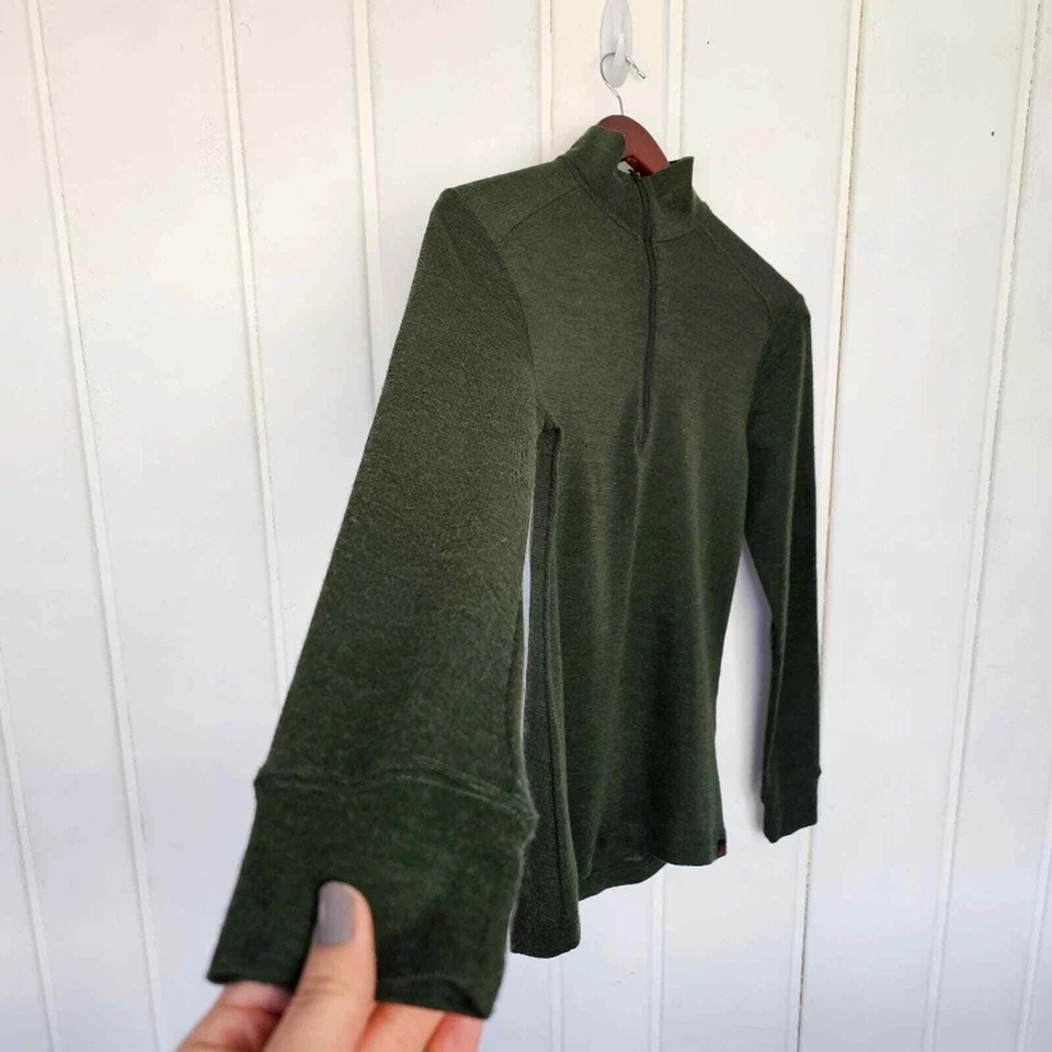 Top tejido Woolrich abeto oscuro mezcla de lana merino 1/4 cremallera cuello falso base para mujer S Foto 2 de 4