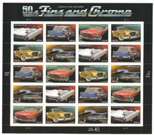 Scott  #4353/7...42 Cent...50's Fins & Chrome... Pane of  20