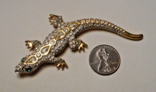 Vintage Swarovksi Rhinestone Jeweled Gold-tone Salamader or Lizard Brooch