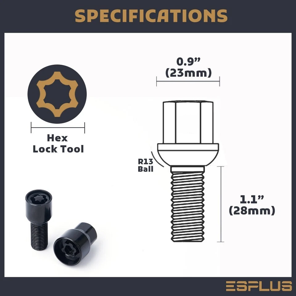 4 + Soquete Audi Wheel Lock M14x1.5 Preto 28mm Ajuste Mais Recente Série A/Q/R/RS/S/SQ -Série - Imagem 3 de 4