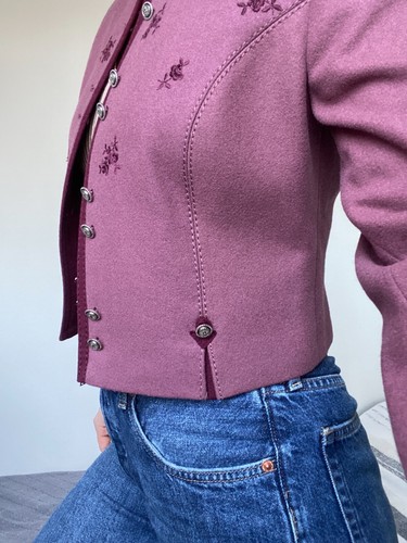 VTG unbranded women’s wool mauve flower embroidered short jacket sizeS - Picture 2 of 12