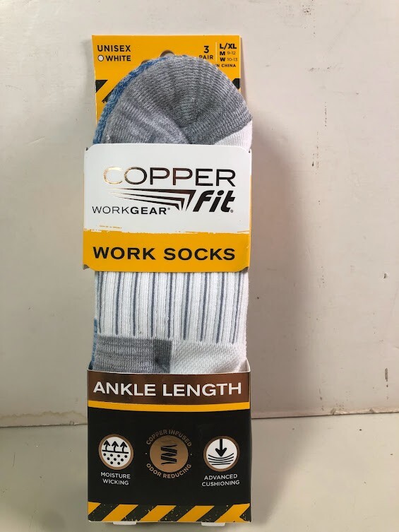 Copper Fit Infused Sport Ankle Socks 3 Pair White Size L/XL (M 912 W