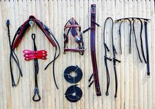 Full Size Leather Horse Driving Harness With Red Trim , Blue Trim  White Trim