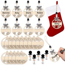 18PCS Christmas Wooden Name Tags,Christmas Stocking Hanging Tag with Hollow S...