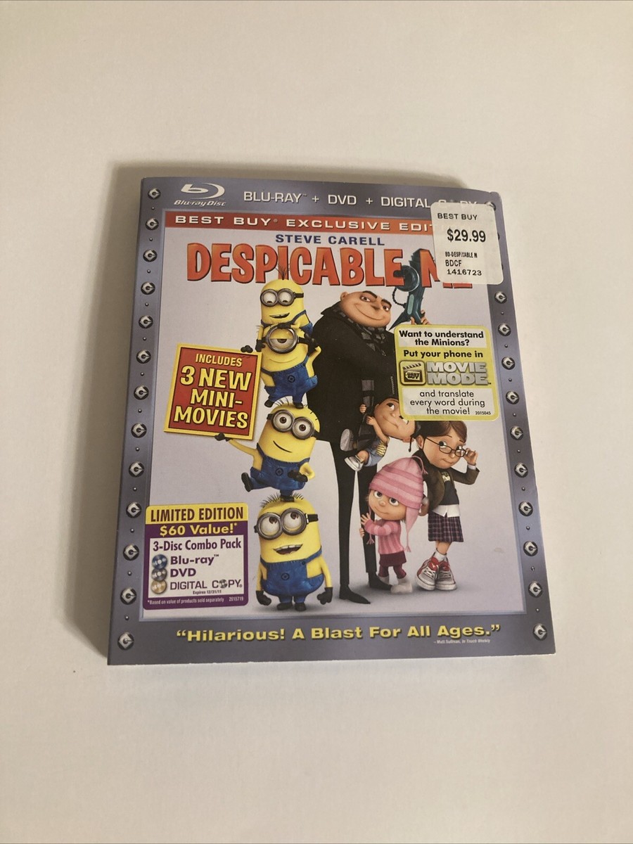Despicable Me Blu-Ray + DVD 3-Disc Set Steve Carell 2010 Animated