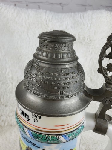Antique German Regimental Lithophane Beer Stein w/ Pewter Lid VGC - Picture 11 of 12