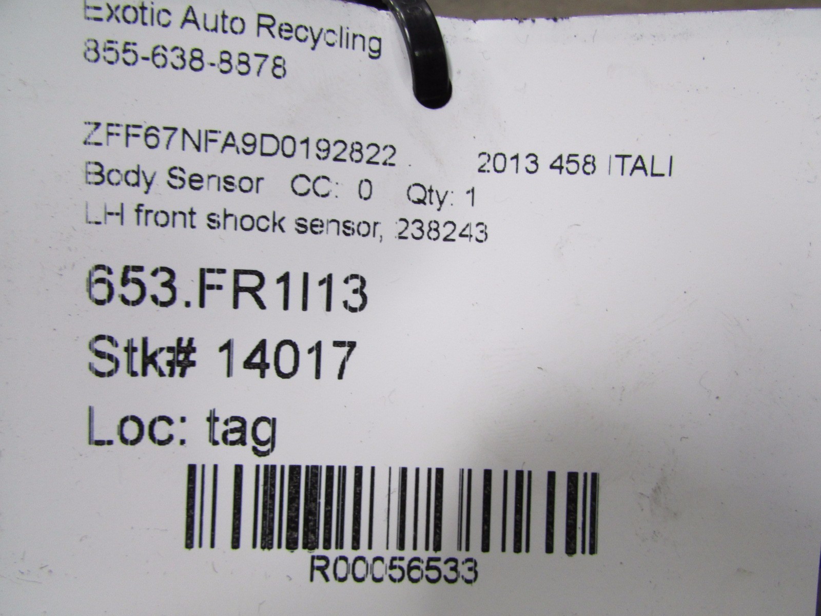Ferrari 458 Italia, LF, Left Front, Shock Adjustment Sensor, P/N 238243, Used