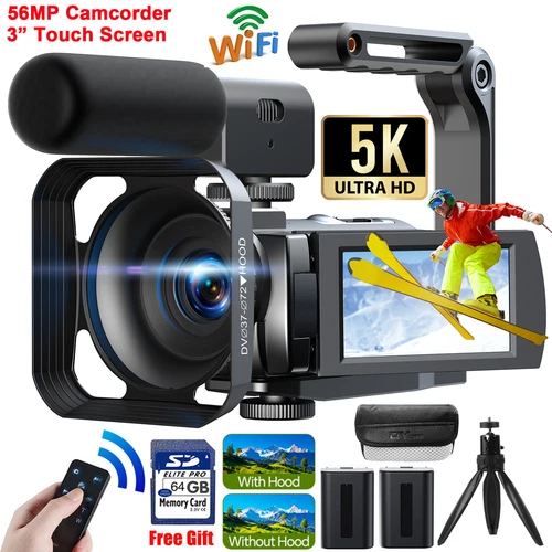 Touchscreen 5K Video Camera 56MP Camcorder 16x Digital Zoom WiFi Vlogging Camera