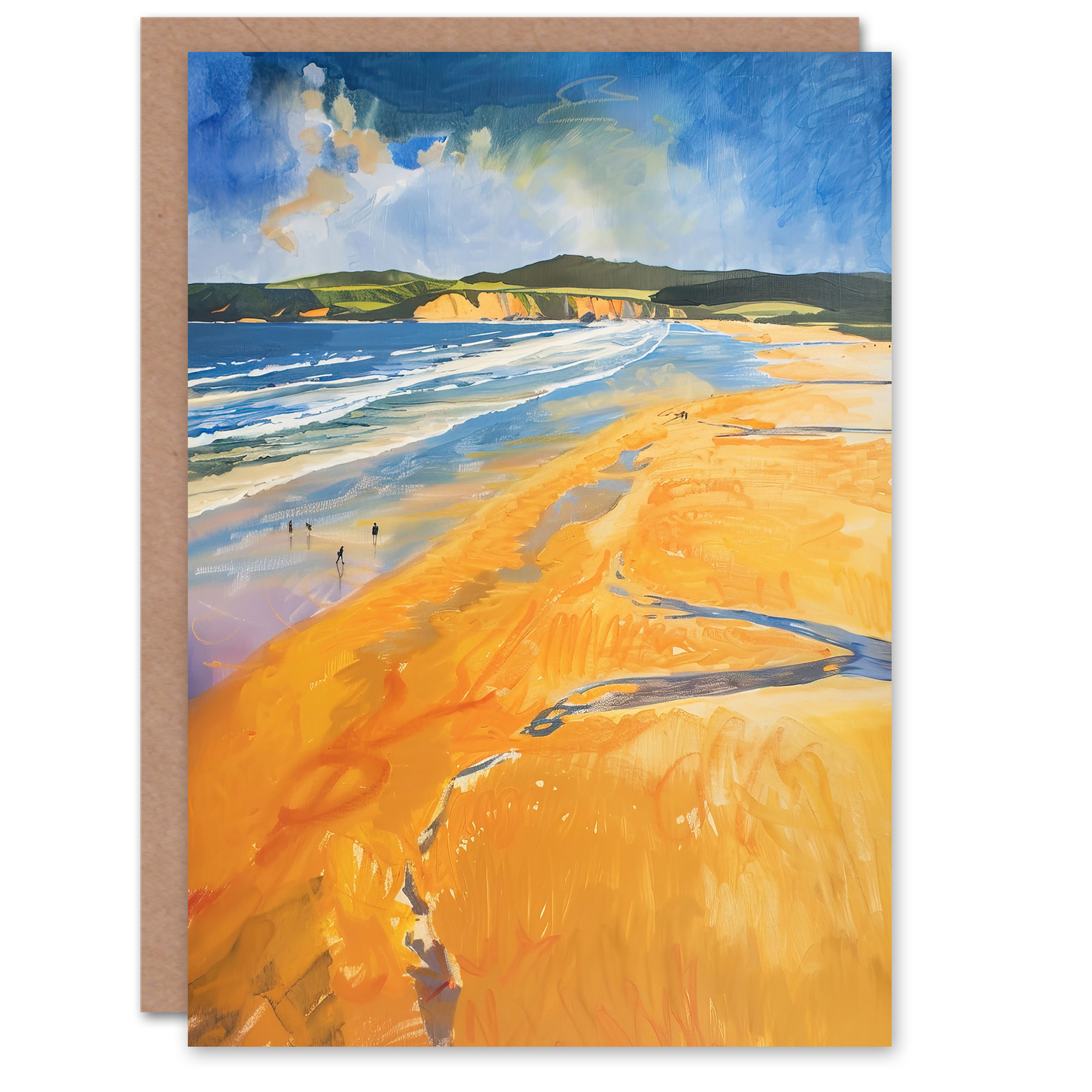 Greeting Card Woolacombe Beach Watercolour Seaside Landscape Blank Birthday