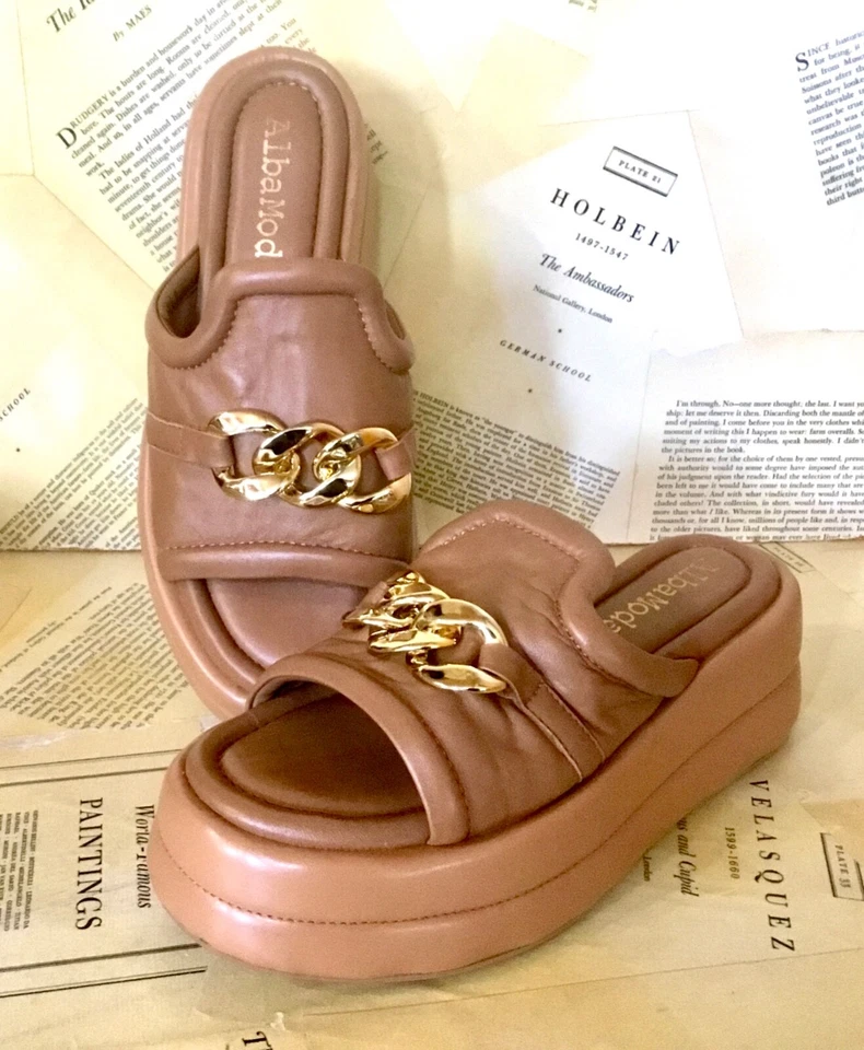 Anthropologie Alba Moda Leather Hardware Slides Platform Mule Loafer 41/10 NEW