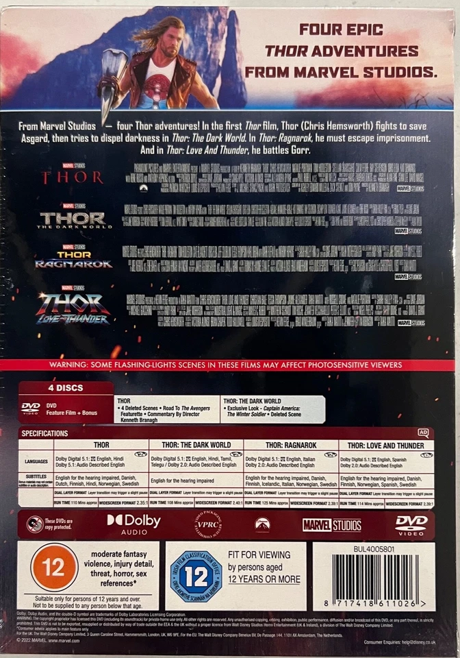 Thor: 4-movie Collection DVD BOX (2022) New Sealed Includes Love and Thunder - Image 2 of 3