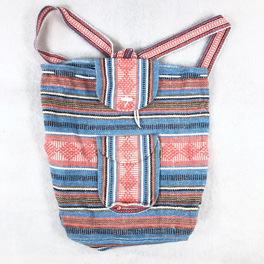 Pinzon Baja Bag Back Pack Mexican Pink Blue Striped Western Beach Resort Pool