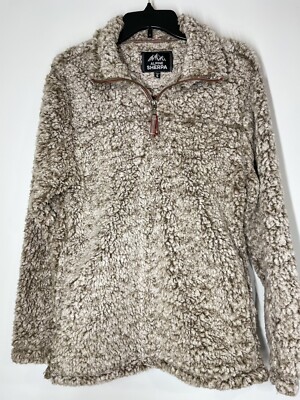 Alpine Sherpa Jacket Beige Tan Pullover 1/4 Zip Fuzzy Outdoor