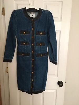 Moschino Vintage Sexy Denim Dress Gold Buttons 44 Circa 1990s | eBay