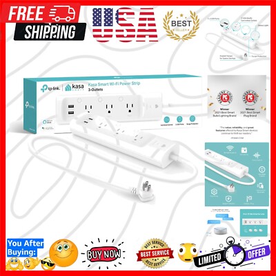 Voice-Controlled Power Strip: 3 Smart Outlets & 2 USB Ports, No Hub Required