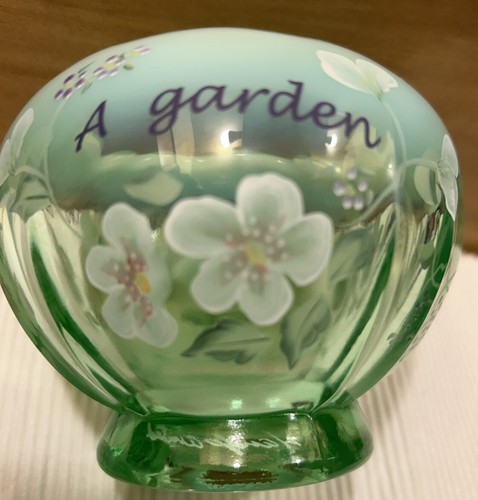 Fenton Green Opalescent Glass Hand Painted Footed Floral Rose Bowl Friends EUC - Picture 8 of 9