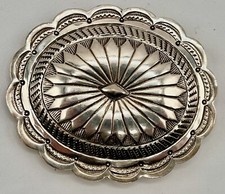 Navajo Silver Belt Buckle Signed Sterling Silver Oval Sunburst Design