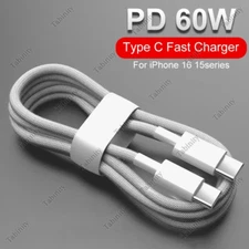 Dual USB C PD 60W Fast Charger Cable Type C Cord Lot For iPhone 16 15 Pro Plus