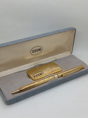 Vintage Zippo lighter 1993(32y) gold electro-plated slim set pen