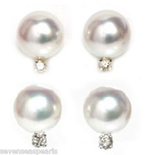 Akoya Classic Cultured Pearl Diamond Stud Earrings 14k White or Yellow Gold
