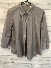 Liz Claiborne Large Women’s Oxford Three-Quarter Sleeve Black White Checked