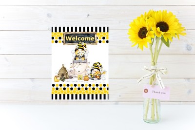 Welcome Bee Gnomes Printed Handmade Wood Sign