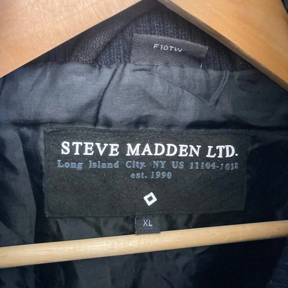 Steve Madden Hombres Chaqueta de Lana Pesada XL Negro Cremallera y Palanca Abrigo Estilo Y2K Foto 2 de 4
