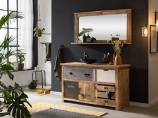 Badset Pune Waschtisch + Spiegel Holz Mix Metall Mango massiv rustikal Badmöbel