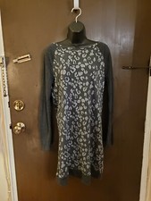 LOFT Cotton Long Sleeve Gray Leopard Print Sweater Midi Dress Medium