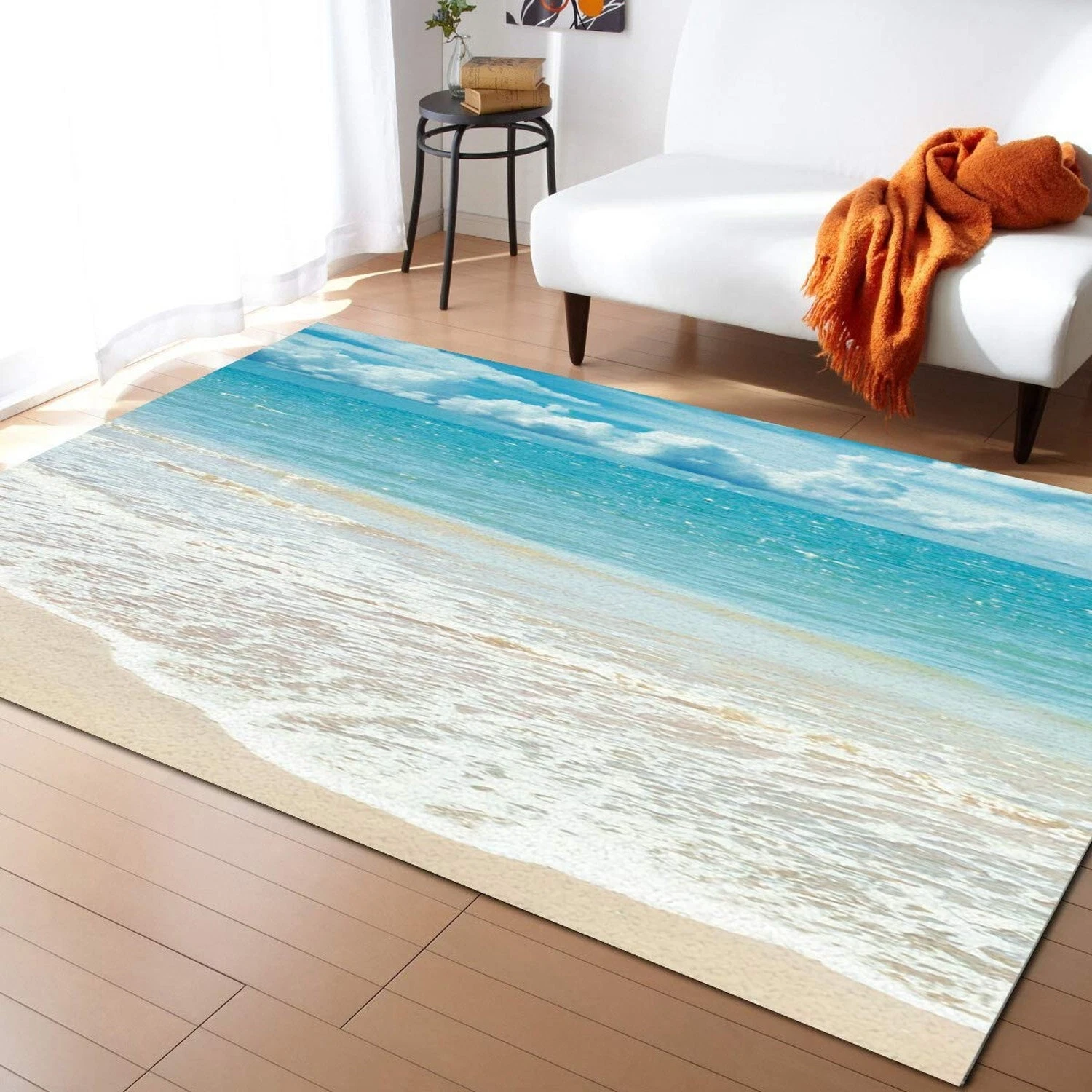 Summer Indoor Modern Contemporary Area Rug, Tropical Ocean Beach Sea Water Ul...