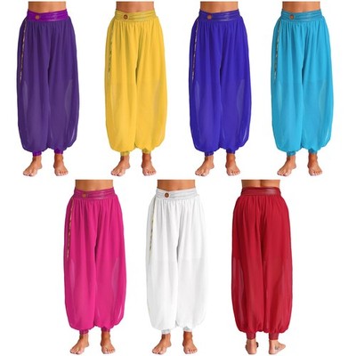 Belly Dance Costume Harem Pants for Women Ruched Waistband Side Split Pants 