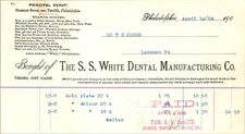 S S White Dental Mfg Co Invoice 1904 Lebanon PA Gold Plate & Solder Receipt