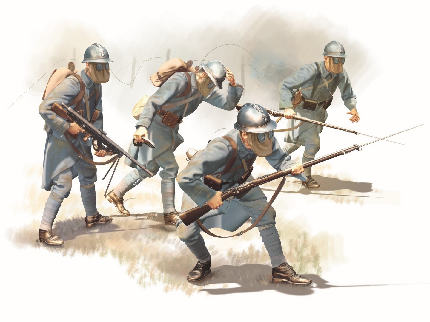 ICM 1:35 French Infantry In Gas Masks (1918) 4 Figures Plastic Model Kit